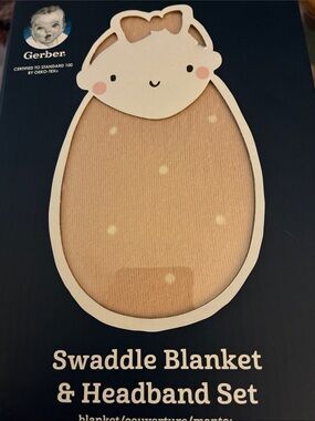 Gerber Peach Dot Swaddle Blanket & Headband Set